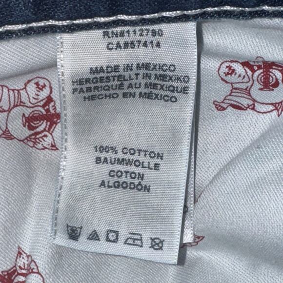 True Religion Mens 40 Skinny Fit Jeans Blue Distressed Denim Designer USA - Picture 10 of 13